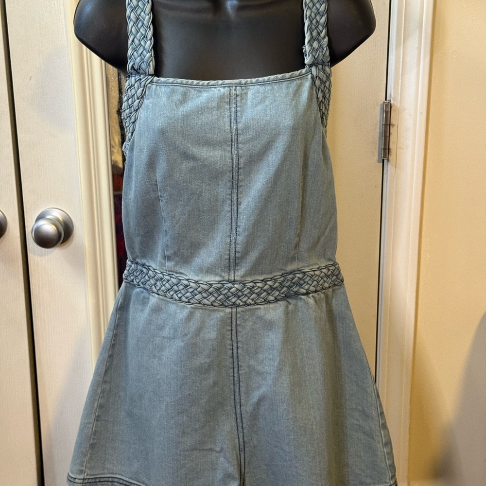 Free People Denim Romper with Braided Straps - Picture 5 of 12